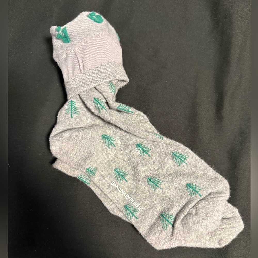 Banana Republic Gray Socks with Green Tree Design